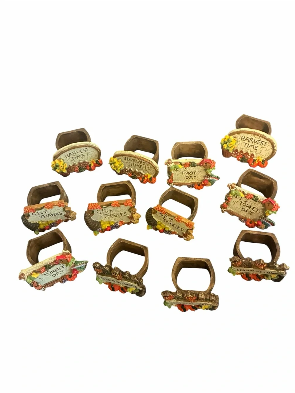 Set of 12 Fall Thanksgiving Resin Napkin Rings Harvest Give Thanks Turkey Day